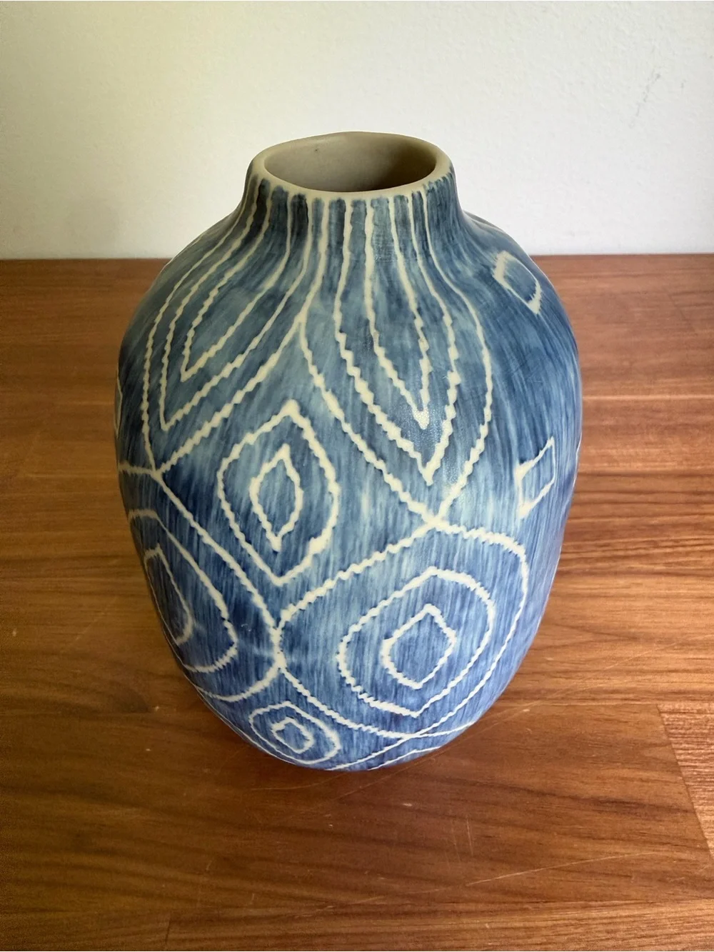 Handmade Blue And White Boho Coastal Ceramic Vase Made in Thailand